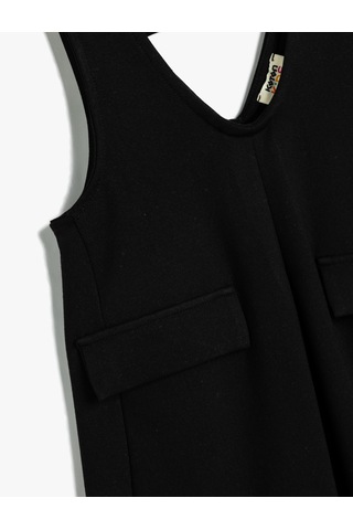 Koton Jile Elbise V Yaka Kapaklı Cep Detaylı Viskon Kumaş Siyah 5wkg80036ak Siyah