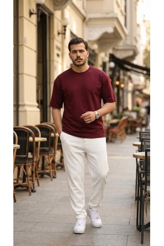 Veraura Lifestyle Erkek Duble Kol Basic Tişört Bordo