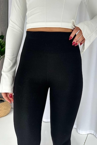 Mine Tan Butik Kalın Kemerli Çelik Örme Kadın Toparlayıcı Tayt - Siyah Siyah