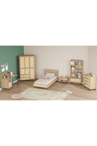 Robin Home Lidya Genç Odası Takımı 6'lı Set Sepet-uv Baskı Jüt Kahverengi