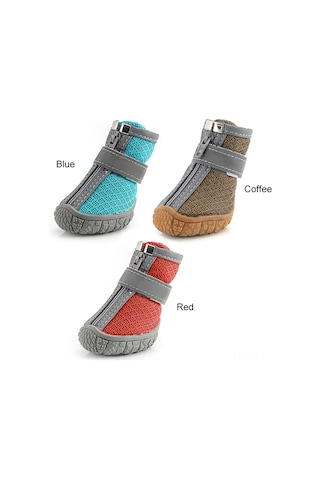 Geekyou Küçük Köpekler İçin Hava Geçirgen Dağcılık Botları, Yansıtıcı Şeritli, Kaymaz Önlüğü, 4 Adet, Kahve Renkli 4