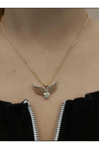 Ervanur Zirkon Taşlı Melek Kanatlı Kalp Kolye Altın