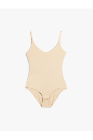 Koton Vücudu Saran Nefes Alan Kumaş Rahat Kalıp İnce Askılı Çıtçıtlı Bodysuit Ten Rengi 5slk00002mk