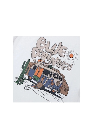 Tarzsokak Beyaz Blue Doin Baskılı Oversize Bisiklet Yaka Erkek Tişört