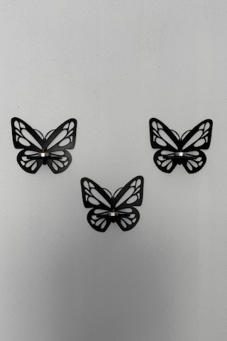 Lazer Kesim Dekoratif Kelebek Duvar Rafı Mumluk Duvar Süsü 3 Adet