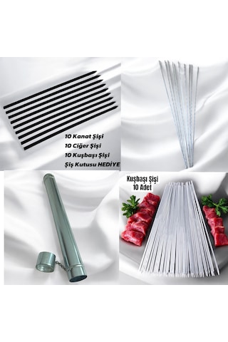 10 Adet Kanat Şişi - 10 Ciğer Şişi-10 Kuşbaşı Tavuk Şişi - Şiş Kutusu 60 Cm Hediye