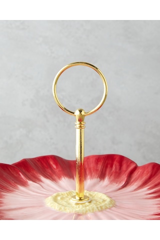 English Home Flowerella Dolomite Katlı Servis 21+26 Cm Kırmızı-pembe