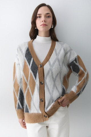 Camel Kemik Baklava Desenli Hırka - 251090 Camel