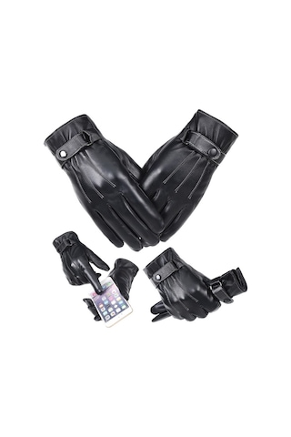 Erkek Suni Deri Eldiven Dokunmatik Ekran Uyumlu 1360 Siyah