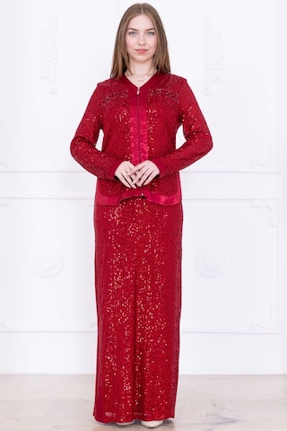 V Yaka Payetli İkili Takım 4716-bordo Bordo