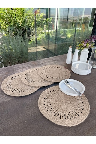 4 Kişilik Yuvarlak Amerikan Servis Özel Tasarım Jüt 33 X 33 Cm Natural