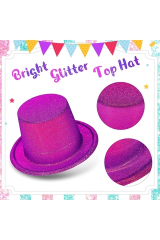 Hubrendy Cer Fuşya Simli Glitter Silindir Parti Şapkası