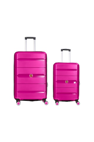 Npo Diamond Pp Polipropilen Büyük Ve Orta Boy 2'li Kırılmaz Valiz Seti - Fuşya Pembe