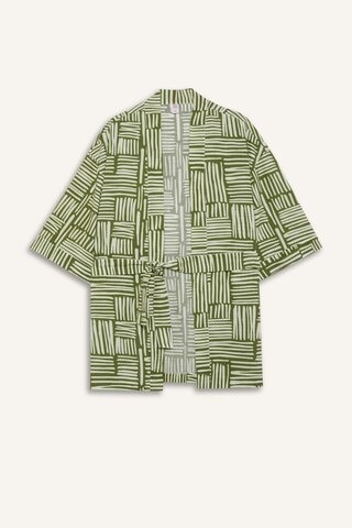 Defacto Regular Fit Desenli Kuşaklı Pamuklu Kimono-fall İn Love D0453ax25spkh451 Haki