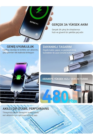 Veggieg 27w 3a Usb Type-c To Lightning iPhone Apple Uyumlu iPad Mfı Hızlı Şarj Ve Data Senkronizasyon Kablosu 1.2 Metre