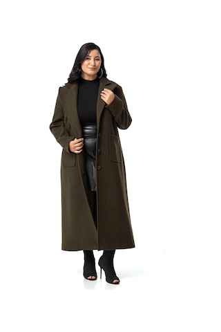 Büyük Beden Ceket Yaka Torba Cepli Astarlı Uzun Haki Kaşe Kaban-haki Haki