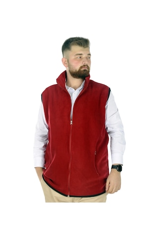 Mode Xl Erkek Polar Yelek Dik Yaka Fermuarlı 22549 Bordo 001