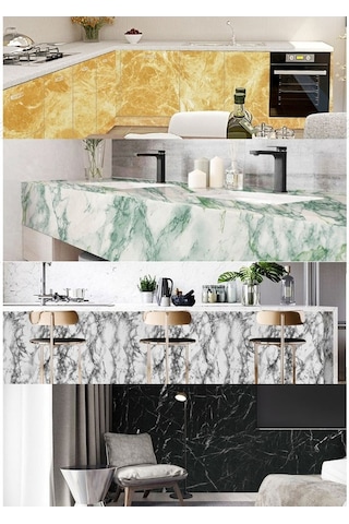 Opulentliving Mermer Desenli Su Geçirmez Yapışkan Duvar Kağıdı - Mutfak, Banyo, Oturma Odası Dekorasyonu