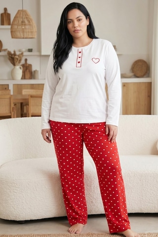 Siyah İnci Pamuklu Likralı Büyük Beden Battal Boy Örme Pijama Takım 26240872 Beyaz