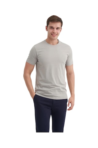 Cazador Erkek Slim Fit Bisiklet Yaka Pamuklu Düz Tişört 4623 Gri