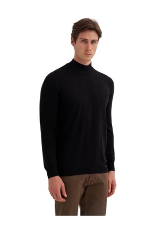 Cazador Slim Fit Pamuk Kumaş Basic Yarım Balıkçı Kazak Siyah