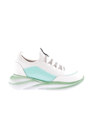 Dgn 315 Kadin Kalin Taban Strech Detayli Silver Taş Bağcikli Sneakers Ayakkabi Beyaz Yeşil