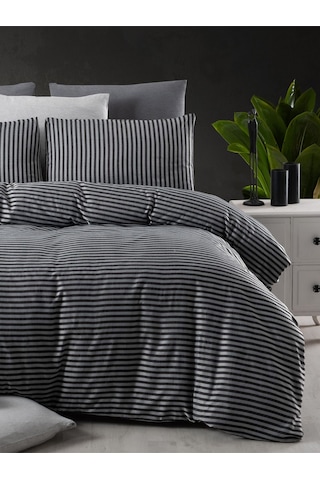 Lastikli Çarşaflı Tek Kişilik Nevresim Takımı Saten Siyah Siyah