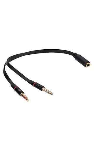Siyah 3.5mm To Audio + Mic 0.15m Kulaklık Çevirici