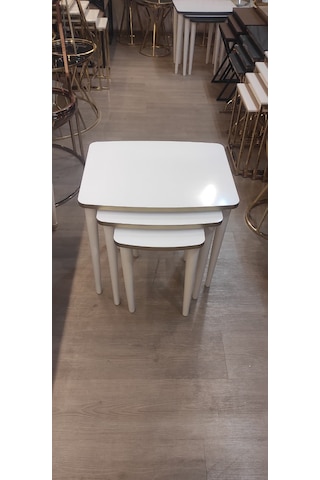 3 Lü Mdf Lam Zigon Sehpa Takımı , Ahşap Zigon Sehpa Beyaz - Altın