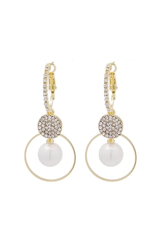 Moveevo Zircon Taşlı İmitasyon İnci Askılı Metal Geometrik Küpe, Gündüz Ve Akşam Stillerine Uygun, Zeki Ve Kadınca Görünüm Sağlar Gold