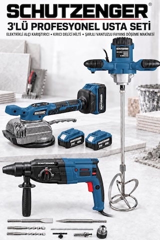 3 Lü Fayans Usta Seti Şajlı Fayans Tutma Döşeme Makinesi-elektrikli Alçı Boya Karıştırıcı-kırıcı Deliçi Hilti Mavi Sp701