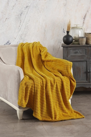 Zeynep Tekstil Cotonila Comfy Çizgili Wellsoft Tv Battaniyesi Hardal 110 x 180