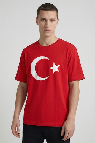 Tommy Life Kırmızı Ay Yıldız Baskılı Unisex T-shirt - 88509 KIrmızı