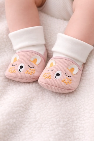 Baby Shez Bebek Ayakkabısı Yumuşak Kaymaz Taban Rahat Çoraplı Patik Pembe