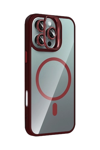 Joko - 448 - Apple iPhone Uyumlu 16 Pro Remim Lensli Magsafe Standlı Kapak - Glblseme - - Bordo
