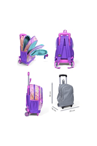 Coral High Pembe Mor Fashion Girl Üçlü Çekçek Işıklı Tekerlekli Çanta Seti - Kız Çocuk
