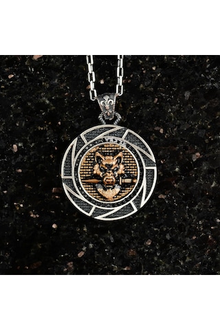 Erkekler İçin 925 Ayar Gümüş Kolye - Hayvan Temalı, Gotik Temalı Takı Kurt Gümüş