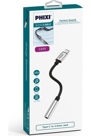 Phixi Basic CA111 Metal Başlıklı Örgü Type-C To 3.5 MM Jack Çevirici-245