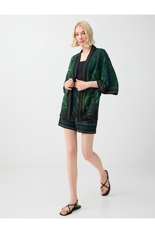 Jimmy Key Jimmy Key Koyu Yeşil Bol Kesim Desenli Dokuma Kimono 6sw147077320