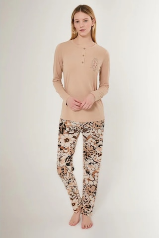 Arnetta 2642 Uzun Kol Kadın Pijama Takımı Bej V1 Bej