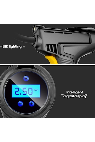 Fortunelane El Tipi Kablosuz Lastik Pompa, Dijital Ekranlı Akıllı Hizmetli, Portatif 120w Elektrikli Hava Kompresörü