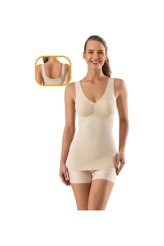 Sauna Suit Saunabel Göğüs Göbek 2 Beden Ince Görünüm Toparlayıcı Örme Dikişsiz Ipeksi Kadıntentlet Korse Ten Rengi