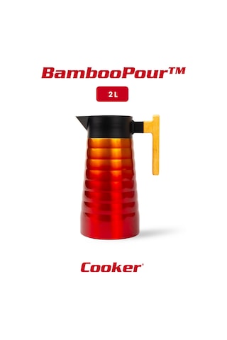 Cooker Bamboopour 2 Litre Paslanmaz Çelik Bambu Saplı Termos Ckr2097 Sarı
