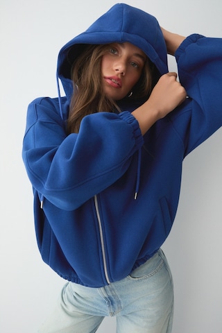 ETHIQUET VA IT Kadın Çift Cepli Eteği Ve Kol Ucu astikli Fermuarlı Oversize Saks Mavi Sweatshirt