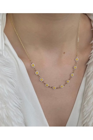 Kadın Gold Renk Papatya Model Şık Tasarım Kolye 45 Cm Gold