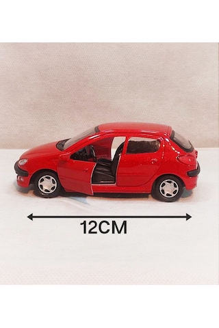 Peugeot 206 - Metal - Çekbrak - Kırmızı 13cm 1:36 Çok Renkli