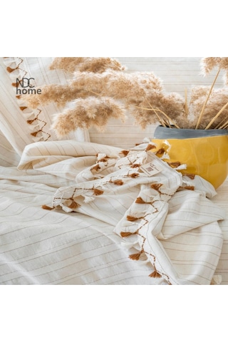 Dnc Home Tekstil Ndchome Buldan Dokuması Keten Ponponlu Koltuk Örtüsü 170 x 220