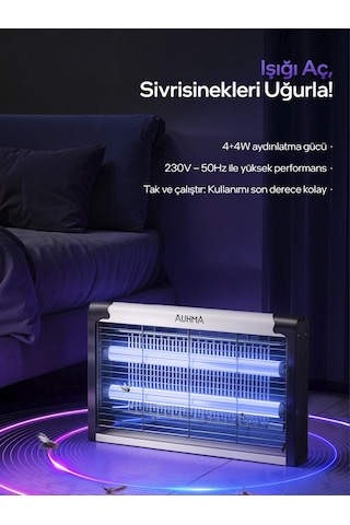 Auhma Aqm01 Çift Ampullü Elektrikli Sineklik Sivrisinek Kovucu & Yakalama Cihazı 30 M² Etki Alan
