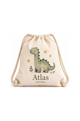 Gıovera Dino Dinozor İsim Baskılı Büzgülü Bez Sırt Çantası 35x40 Cm - Atlas Ham Bez