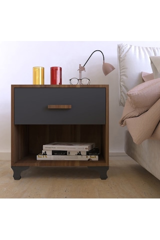 Gm 027 Ceviz Antrasit Gri Tek Çekmeceli   Komidin